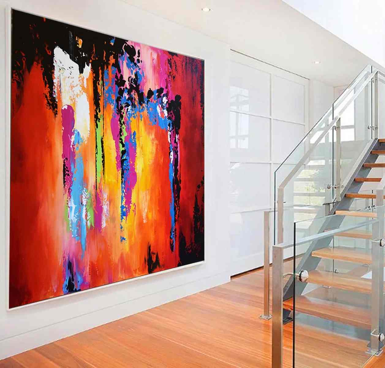 Purple Handmade Yellow Colorful Room Abstract Canvas Artwork AP7HV